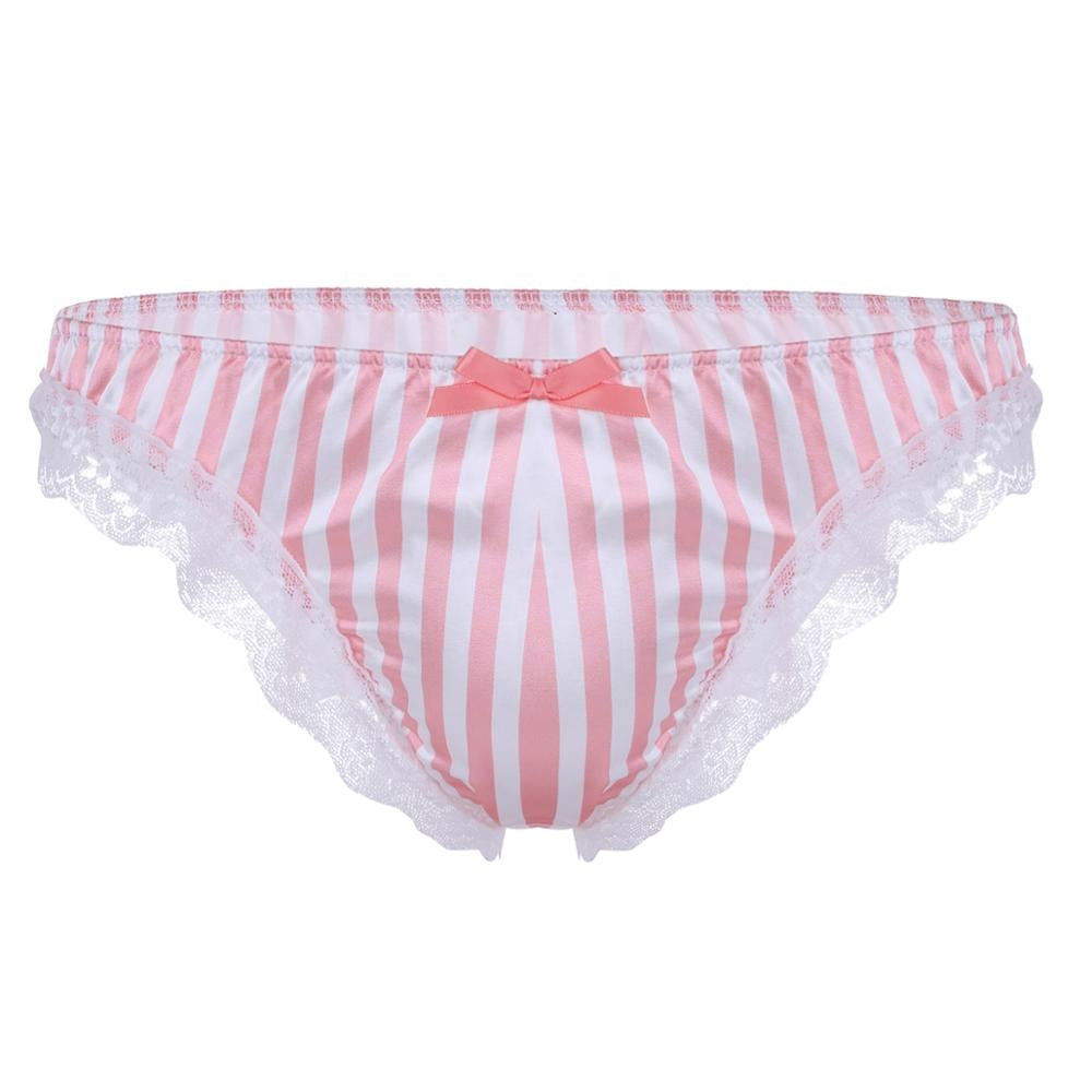 Baby Pink Satin Bikini Panties/gingham Trim Sissy Knickers Medium