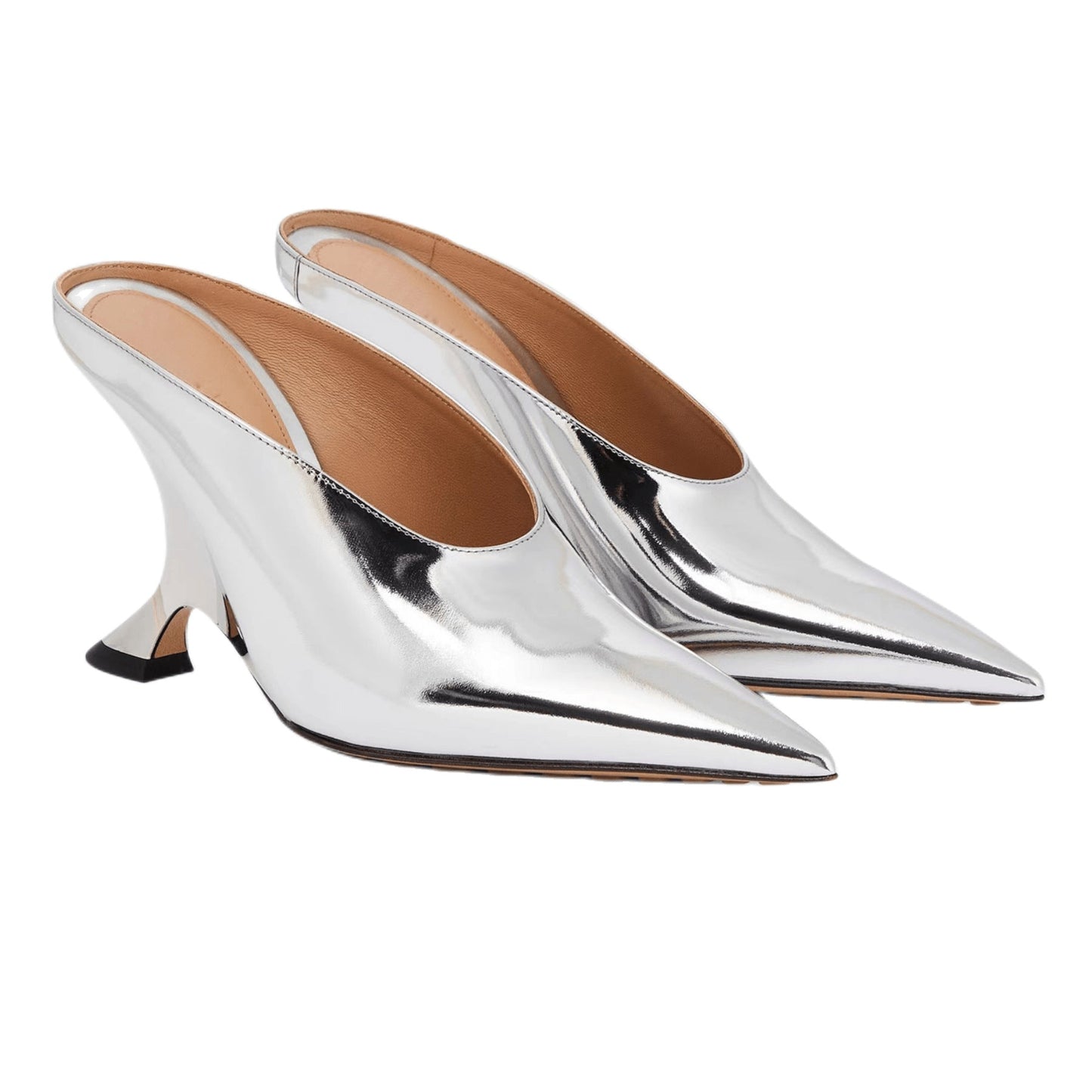 Pointed Toe Patent Leather Wedge Heel Mule Pumps