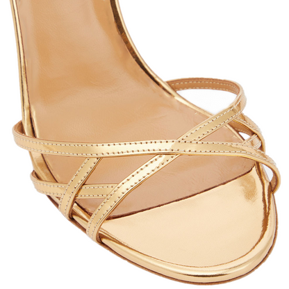 Gold Round Toe Ankle Strap Stiletto Sandals