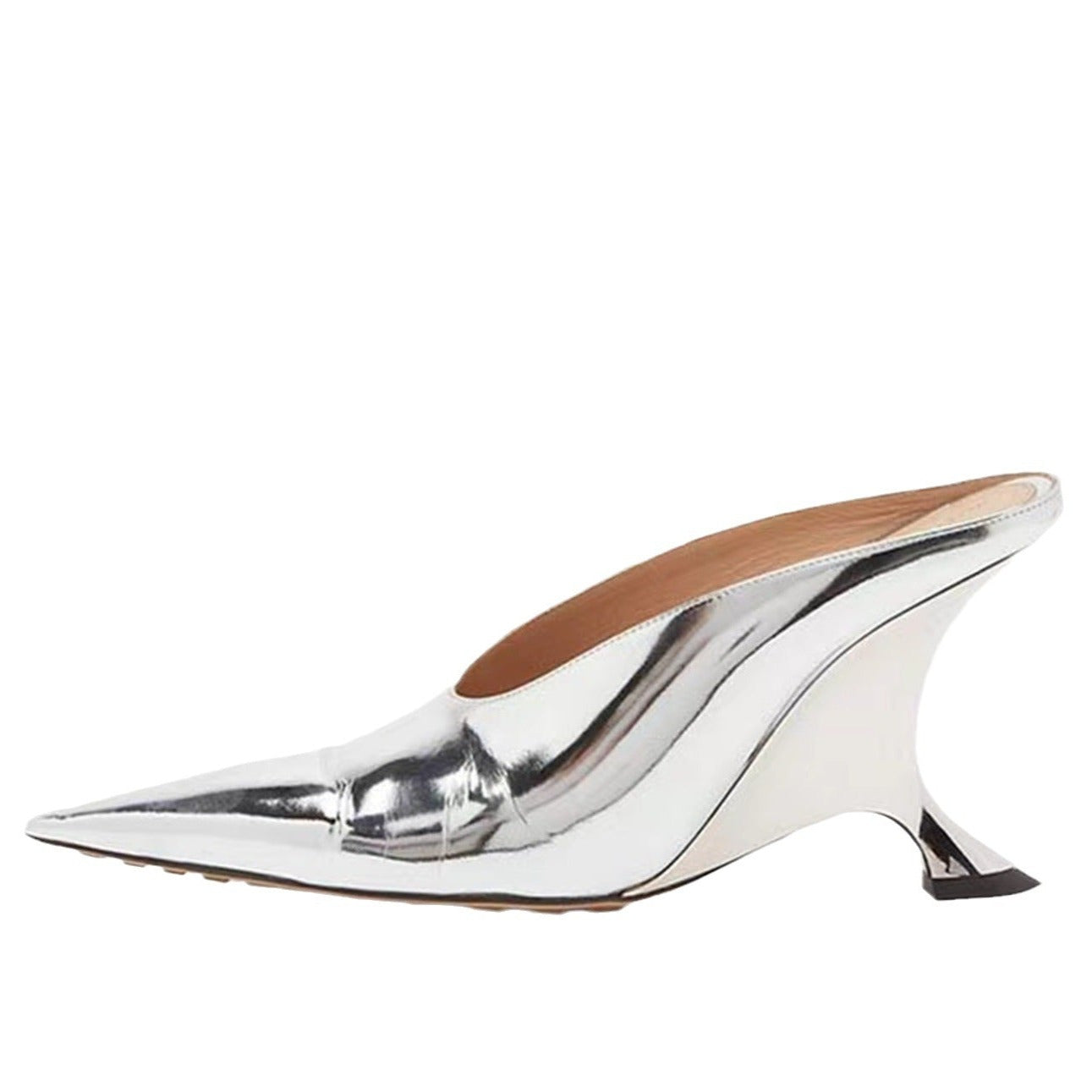 Pointed Toe Patent Leather Wedge Heel Mule Pumps