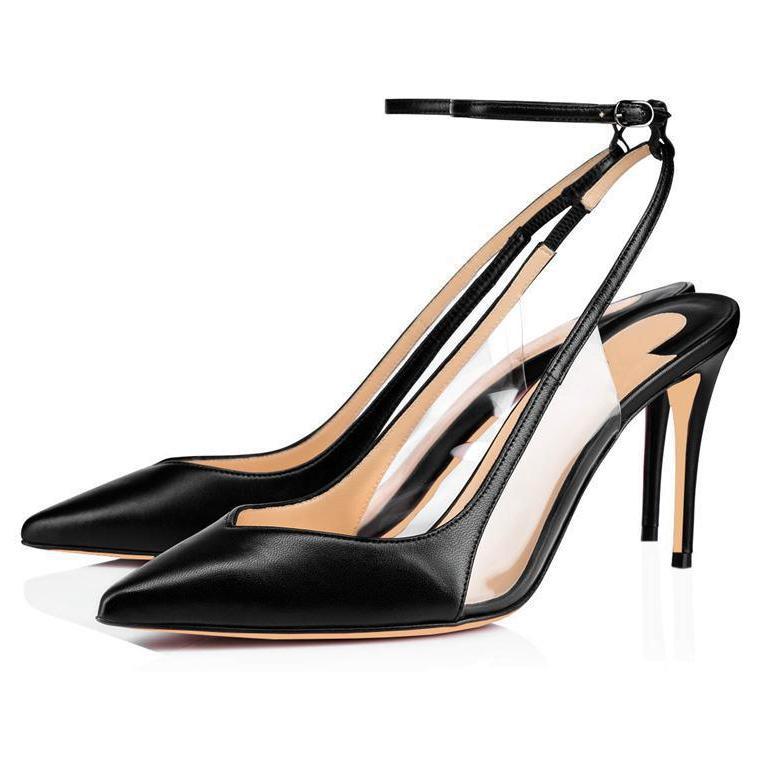 Pointed Toe Clear Ankle Strap Slingback Pumps