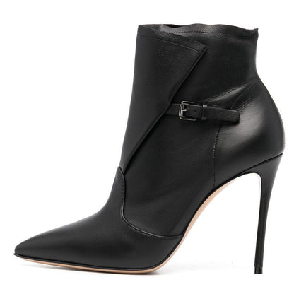 Pointed Toe Buckle Strap Stiletto Ankle Boots