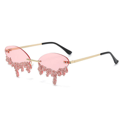 Rhinestone Tear Shape Rimless Sunglasses