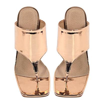 Square Toe Gold High Heels Sandals