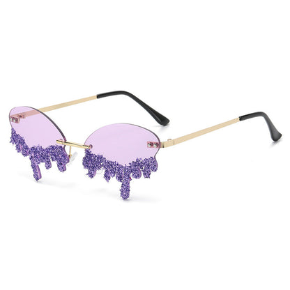 Rhinestone Tear Shape Rimless Sunglasses