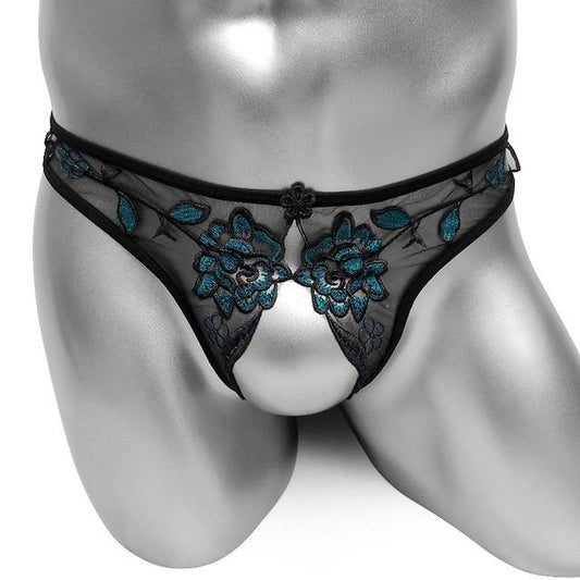 Embroidered Crotchless Thong