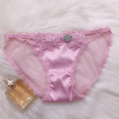 Embroidered Lace Satin Panties