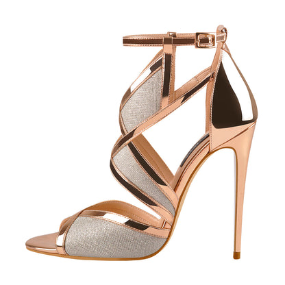 Champagne Gold Metallic Luster Glitter Cut Out Sandals