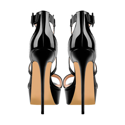 Patent Leather Platform Cross-tied Stiletto Sandals