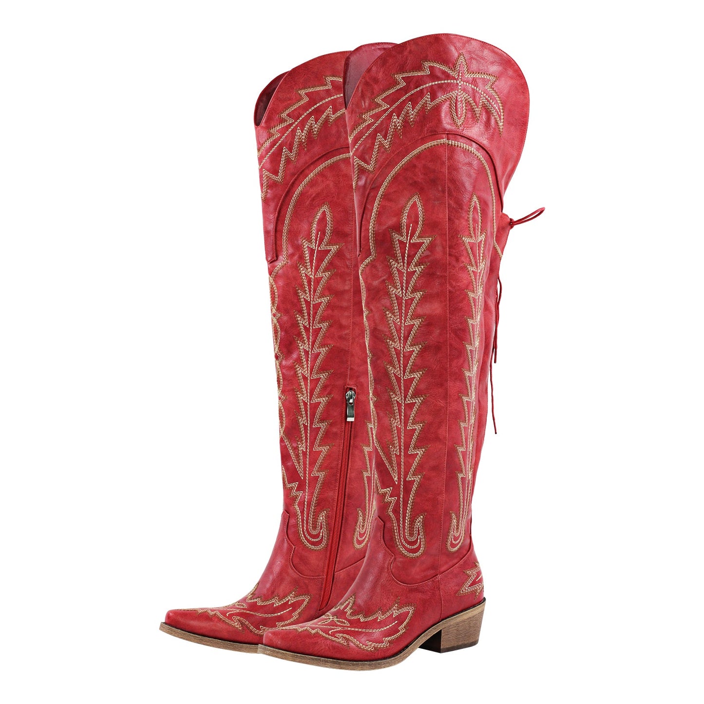 Embroidery Back Lace-up Over The Knee Western Boots