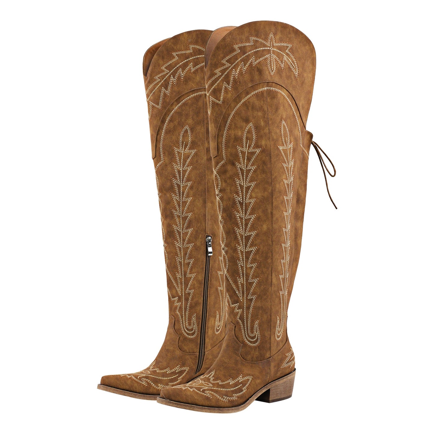 Embroidery Back Lace-up Over The Knee Western Boots