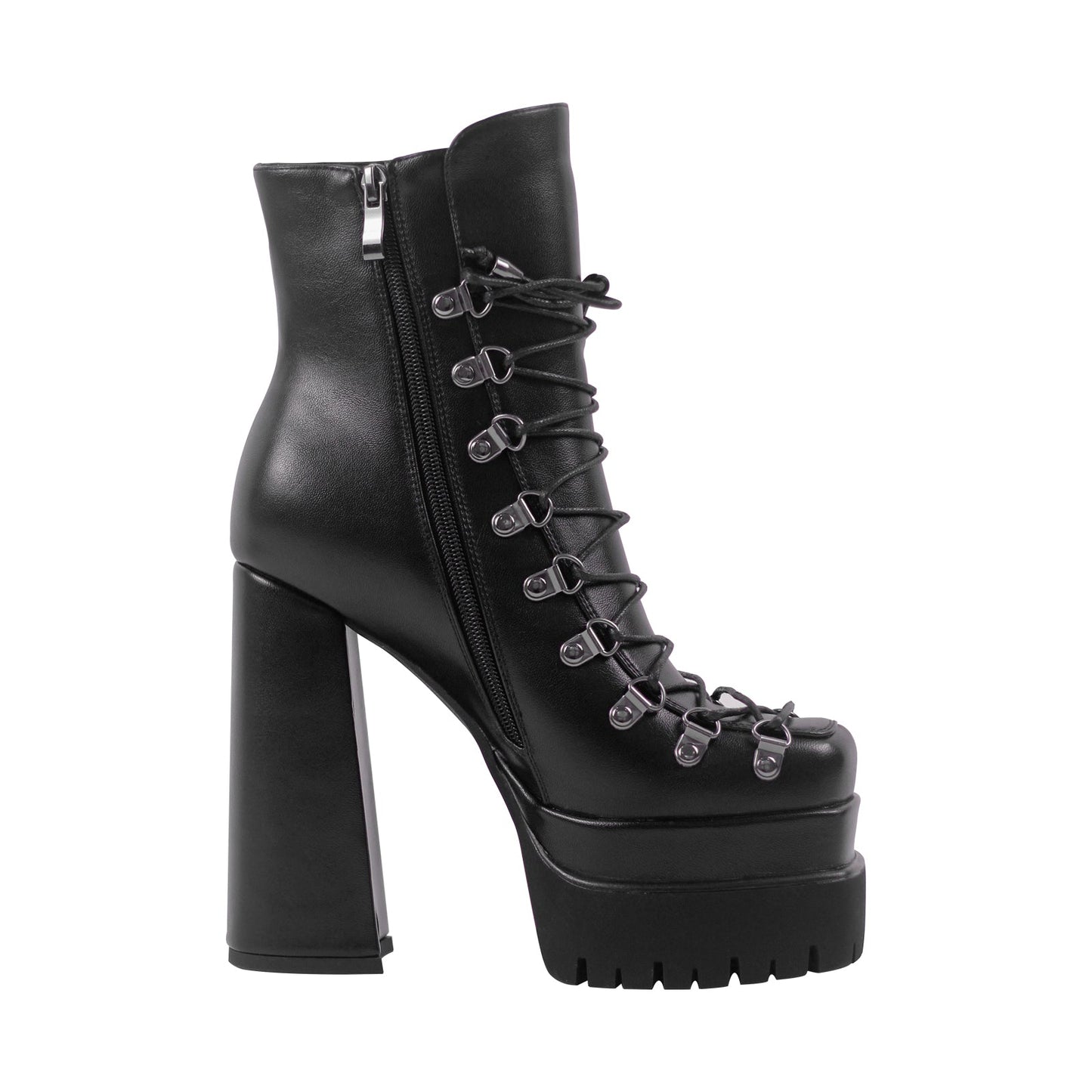 Double Platform Side Zipper Lace-up Ankle Boots