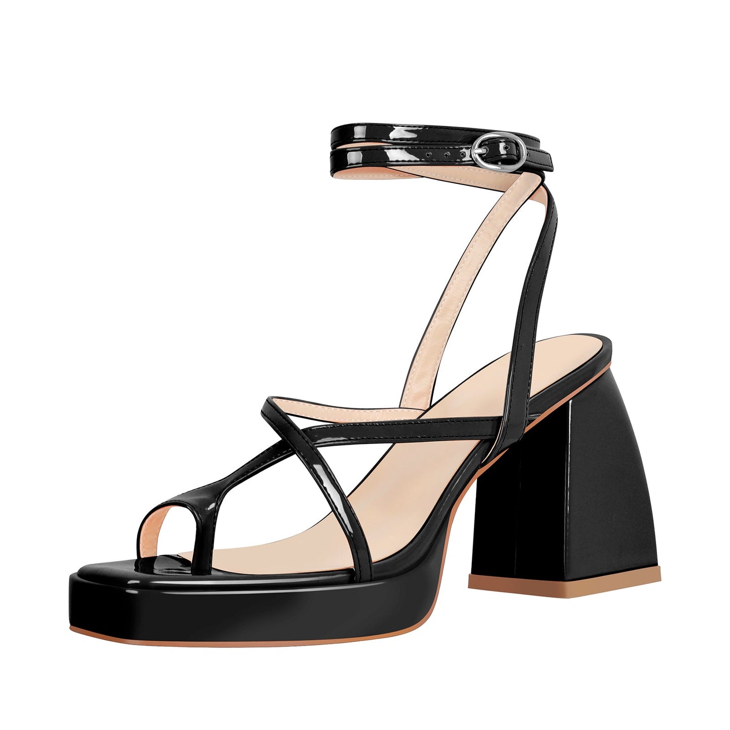 Chunky Mid Heel Criss Cross Platform Sandals