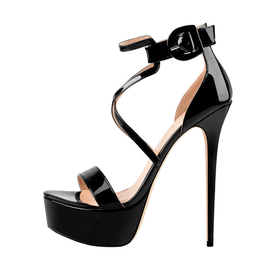 Patent Leather Platform Cross-tied Stiletto Sandals