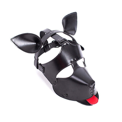 Sultry Black Leather Dog Mask Helmet