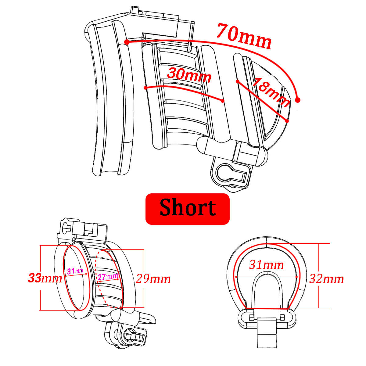 3D Double-headed Chastity Cage with 3 Rings