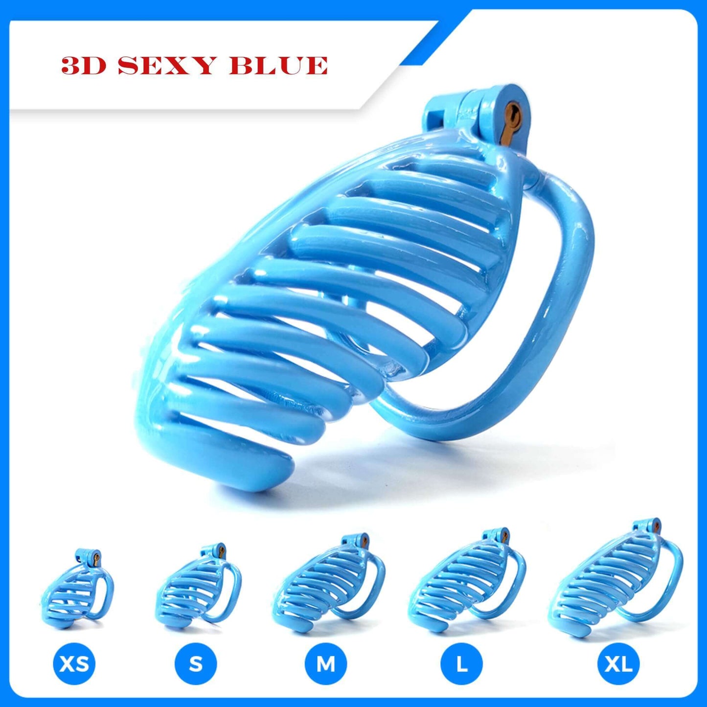 3D Sexy Blue Chastity Devices Cock Cage