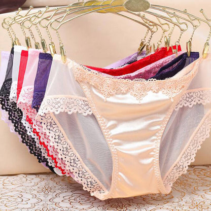 4 Pcs sexy transparent lace with luxurious satin Panties