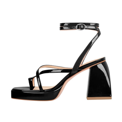 Chunky Mid Heel Criss Cross Platform Sandals