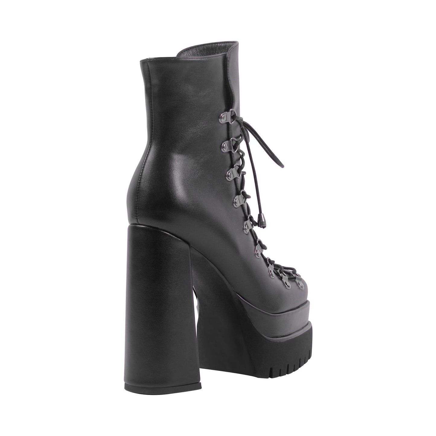 Double Platform Side Zipper Lace-up Ankle Boots