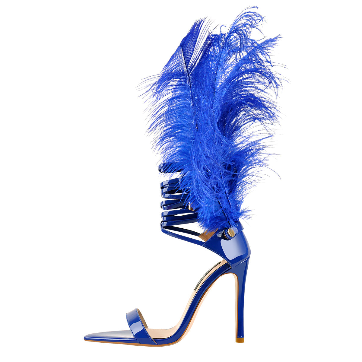 Open Toe Feather Back Lace Up Stiletto Heel Sandals