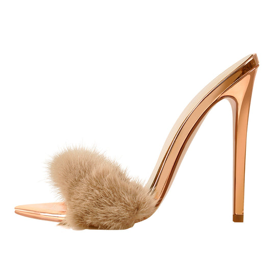 12cm Rose Gold Feather High Heel Stilettos Sandals