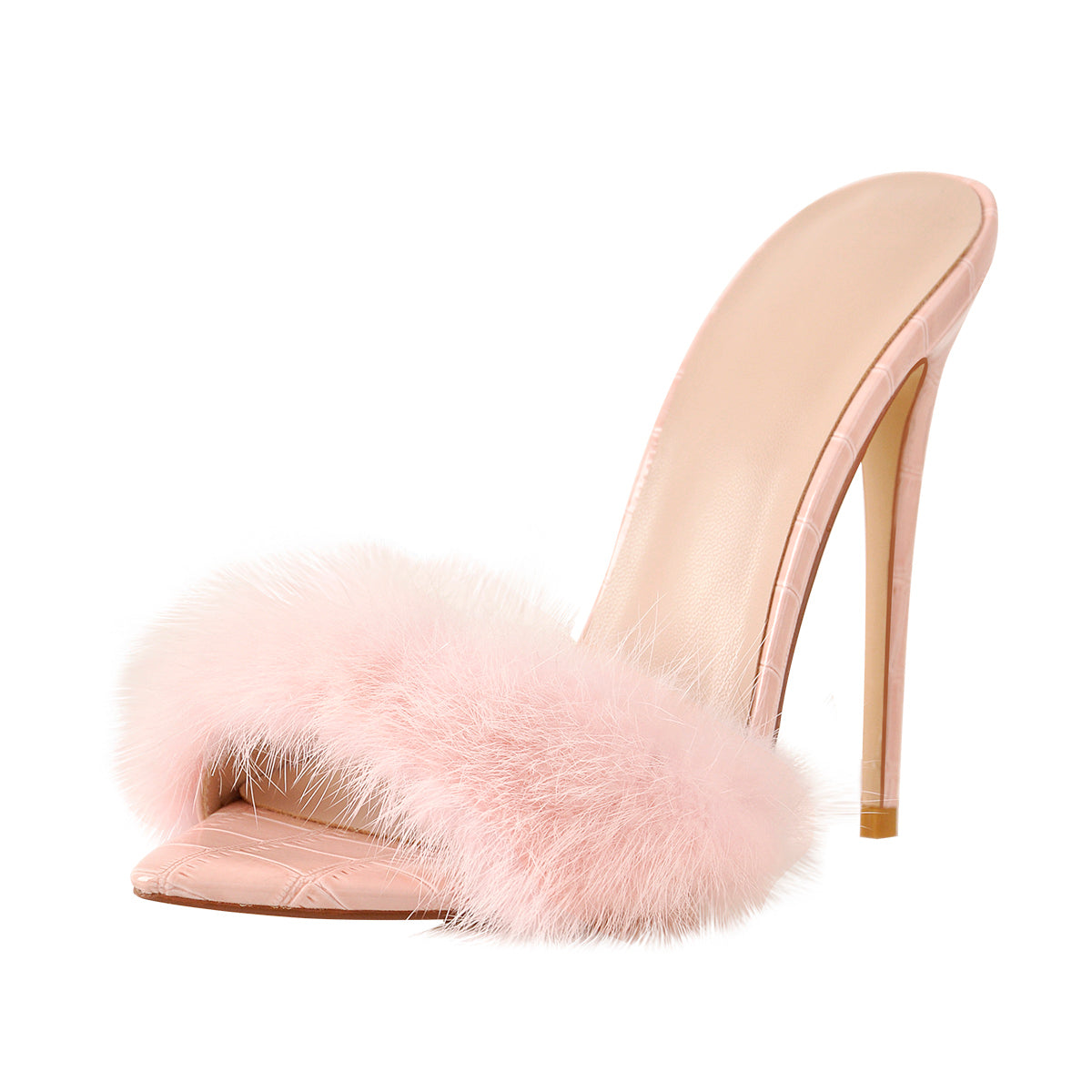 Pink Feather Open Toe High Heel Stilettos Sandals