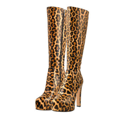 Platform High Heel Zipper Knee High Boots