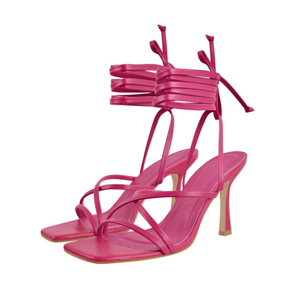 Ankle Strap Square Toe Stiletto Sandals