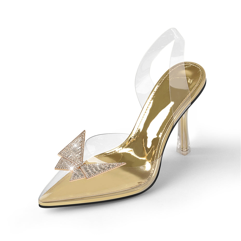 Pointed Toe Butterfly Clear High Heel Slingback Pumps