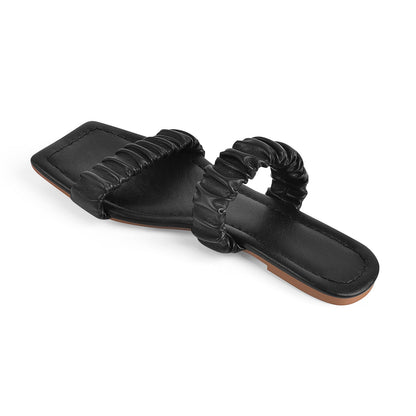 Black Elastic Flat Slipper