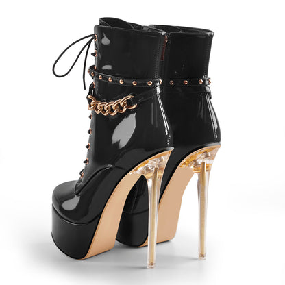 Patent Leather Platform Lace Up Ankle Boots