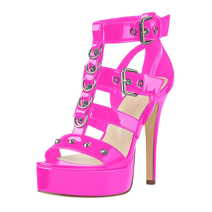 Pointed Toe Buckle Strap Stiletto Platform Sandals