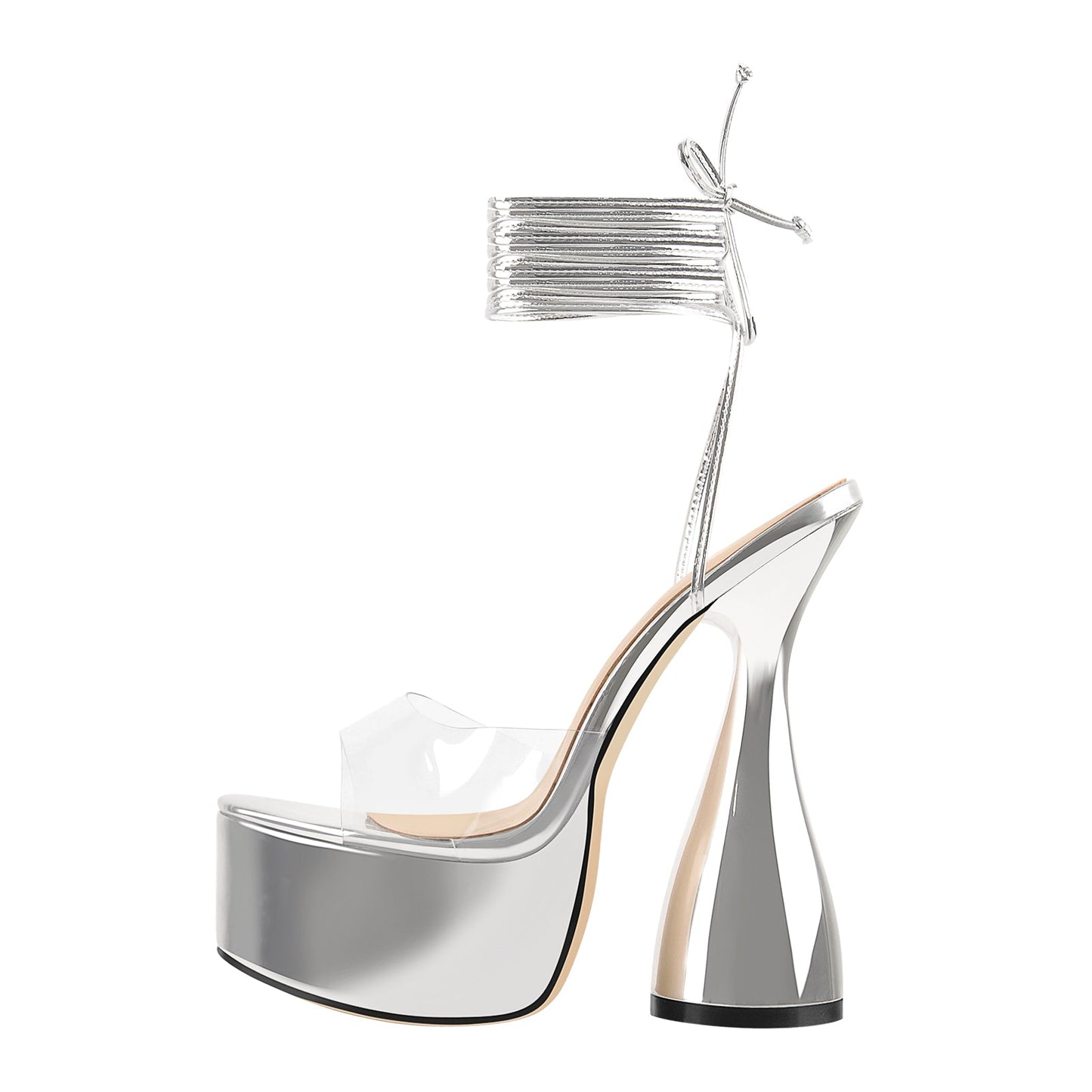 Silver Platform Ankle Strap High Heel Sandals