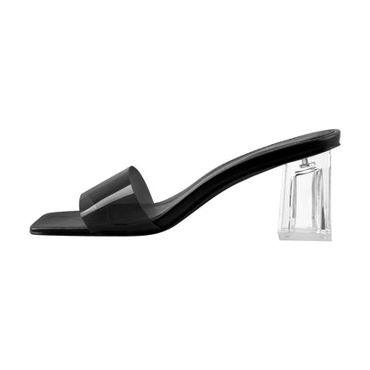 Black White Clear Chunky Low Heel Sandals Mules