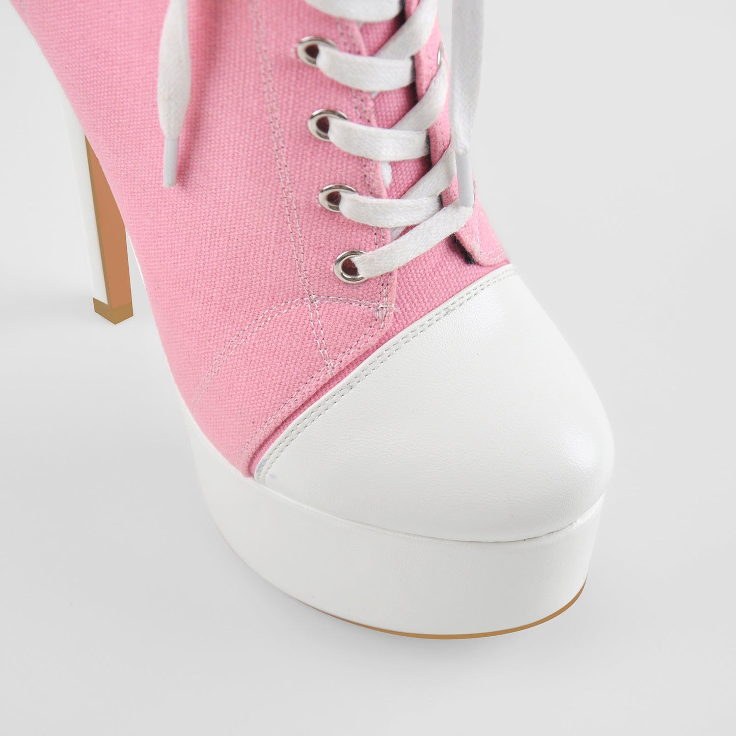 Platform Lace Up Zipper Pink Canvas Boots