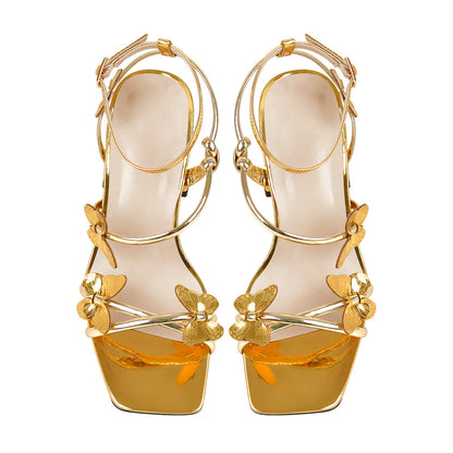 Ankle Strap Butterfly Decor Mid Chunky Heels Sandals