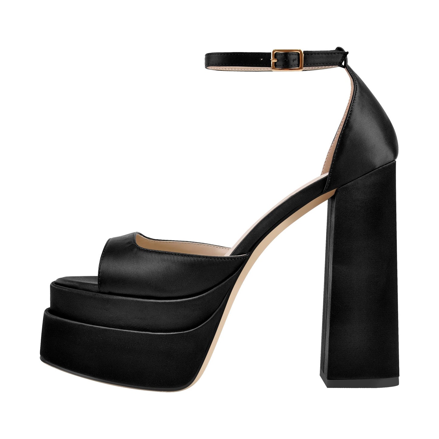 Double Platform Ankle Strap Chunky Heel Sandals