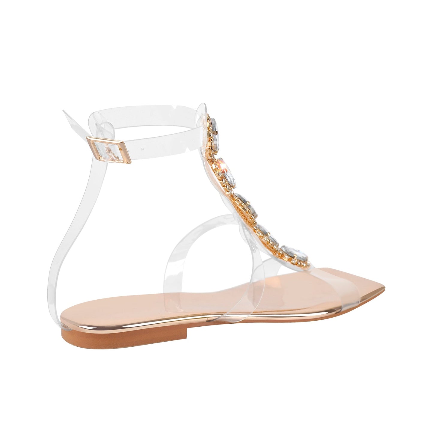 Rhinestone T-Strap Open Toe Flat Sandals