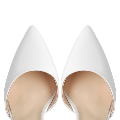 White Pointed Toe Platform Chunky Pumps