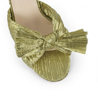 Pleated Bow Cylindrical Chunky Heel Sandals