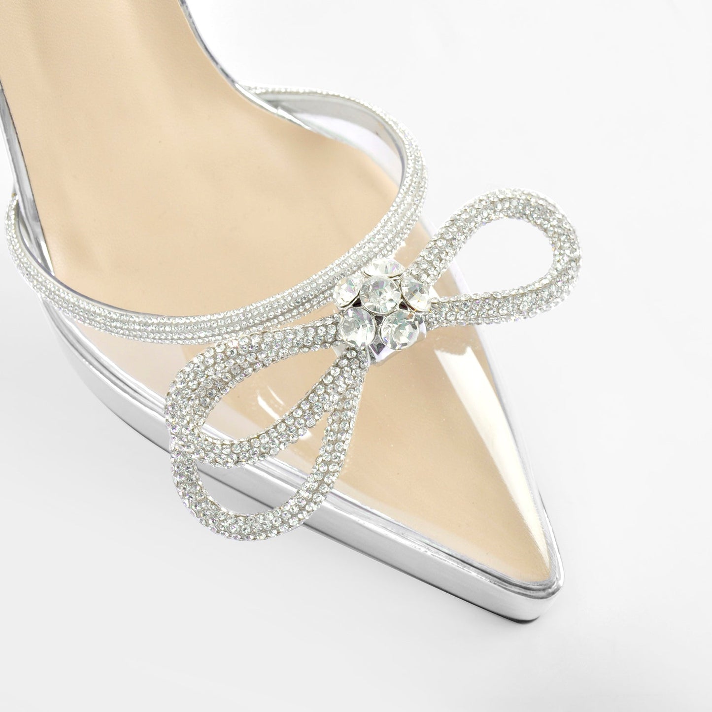 Pointed Toe Platform Rhinestone Bow Block Heel Pumps