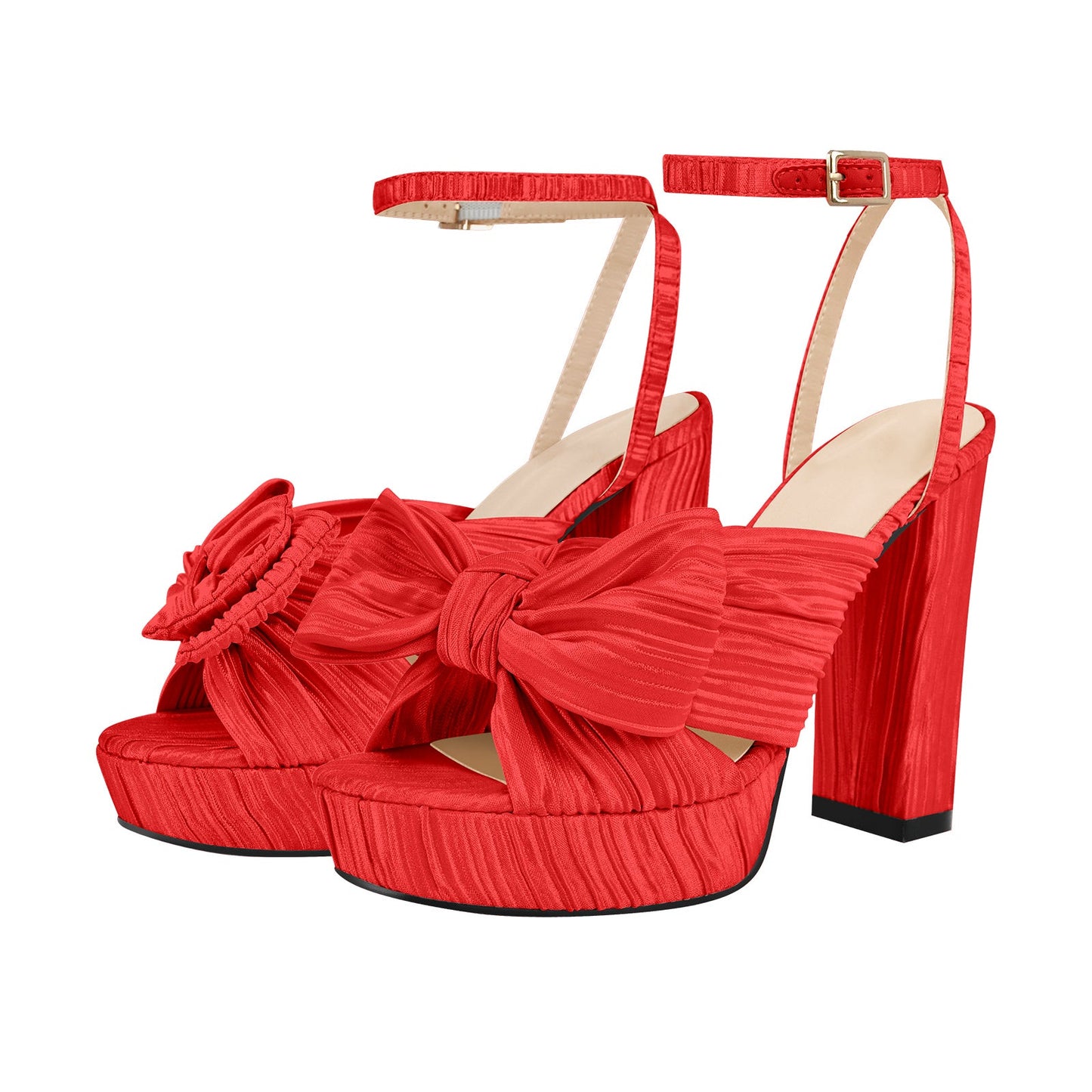 Platform Ankle Strap Pleated Bow Sandals