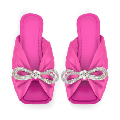 Flat Rhinestone Bow Sandals Slippers