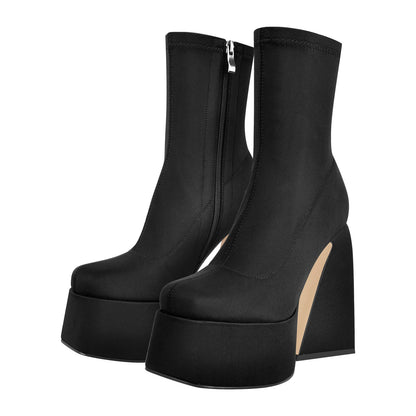 Square Toe Platform Side Zipper Ankle Boots