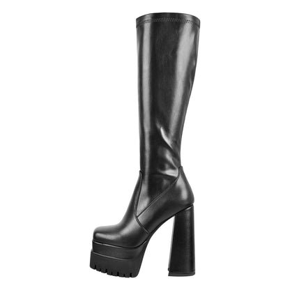 Double Platform Chunky Heel Knee High Boots