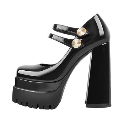 Square Toe Platform Chunky Mary Jane Pumps