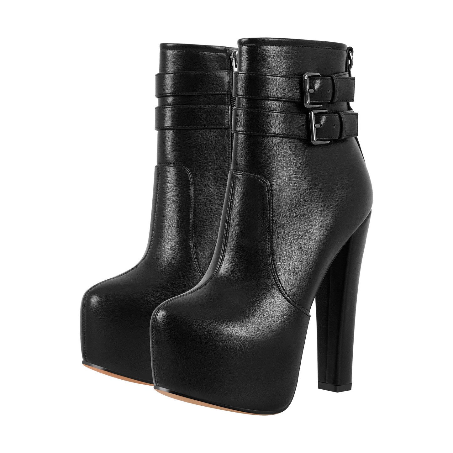 Platform Chunky High Heels Buckle Zip Ankle Boots