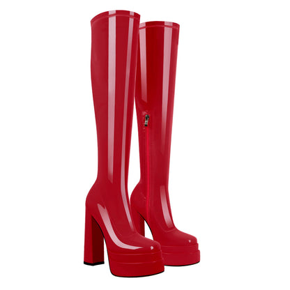 Patent Leather Platform Over The Knee Boots