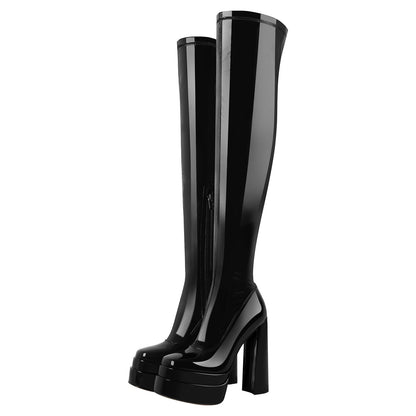 Patent Platform Chunky Over The Knee Thigh Boots